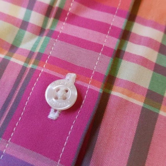 Chaps Plaid Print Quarter Sleeve Button Down Blouse - Picture 3 of 3